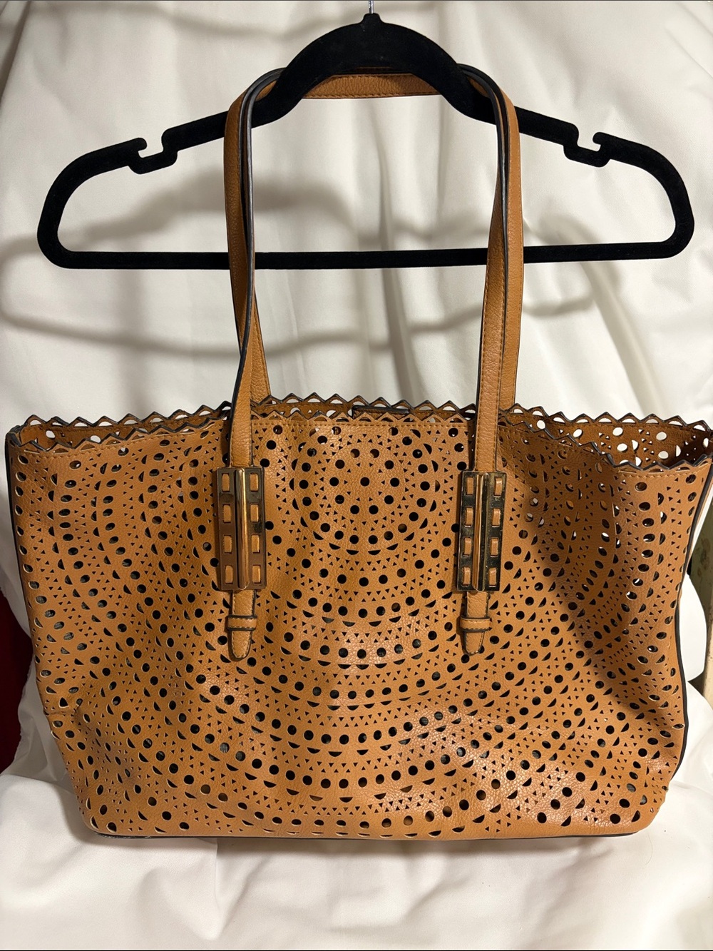 Madison West Women’s Tan Laser-Cut Tote Bag